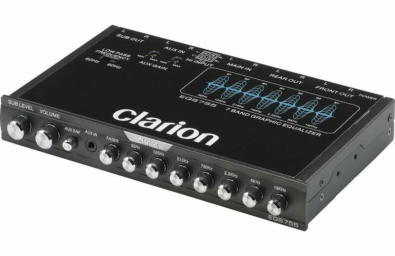 Original Clarion EQS755 7-Band Car Audio Graphic Equalizer with Front 3.5mm Auxiliary Input, Rear RCA Auxiliary Input and High Level Speaker Inputs, BLACK