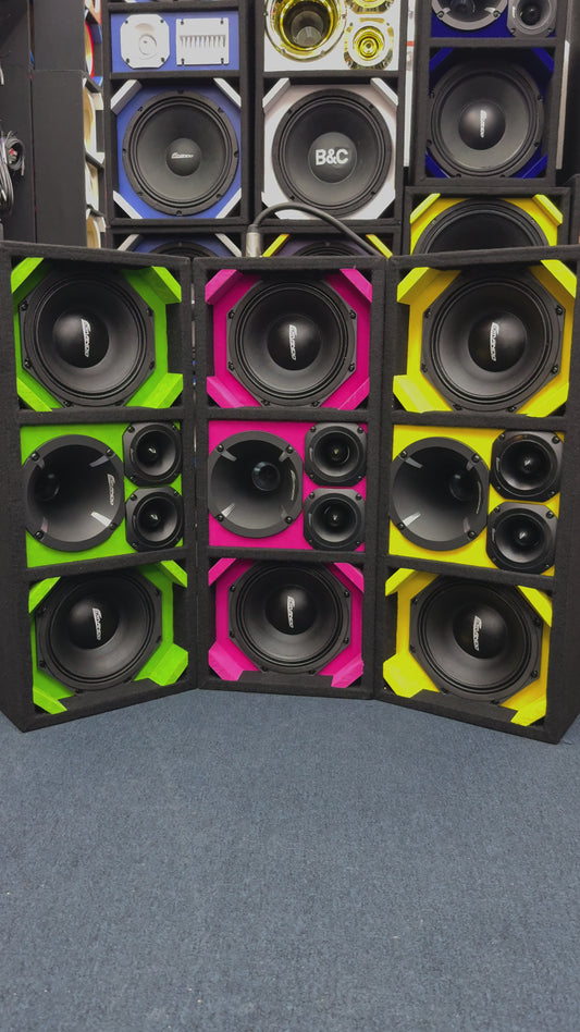 KTPON-208PINK / DUAL 8'' PINK/BLACK ENCLOSED LOADED PORTED BOX (With Tweeters + Driver)